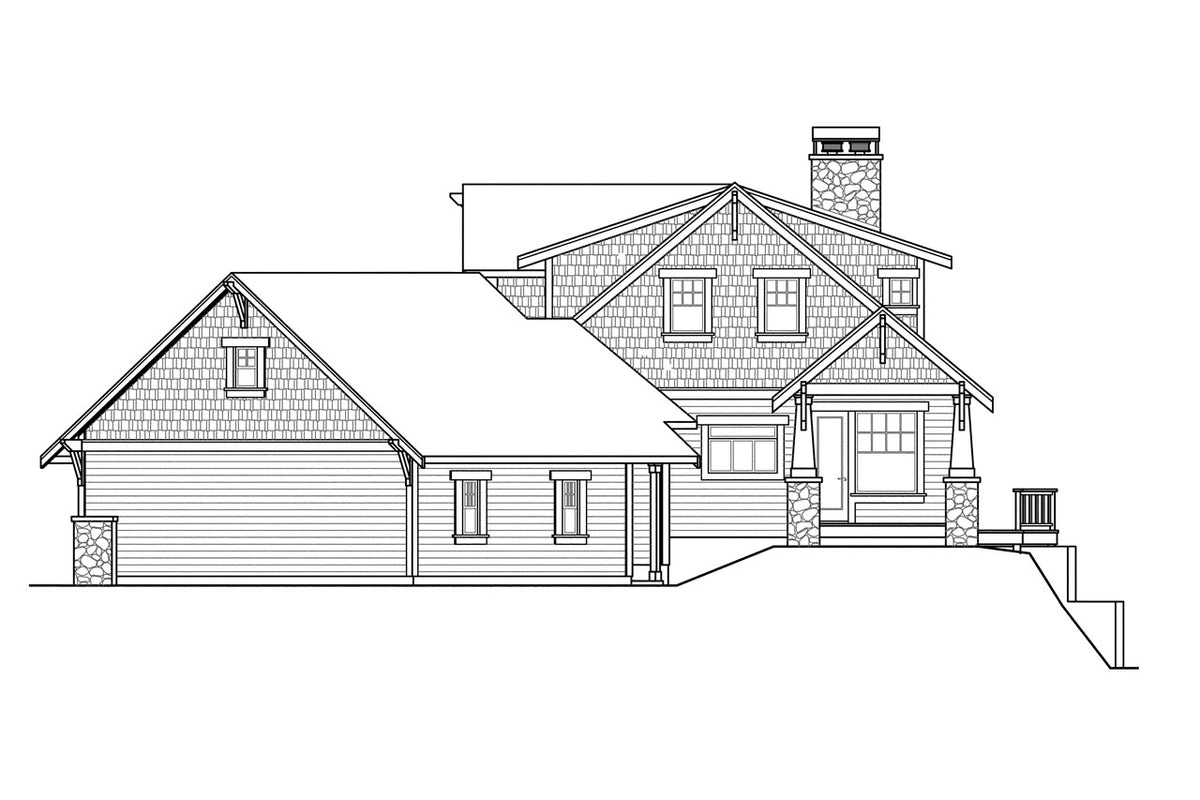 AM7648-A Craftsman House Right Elevation, 2662 Square Feet, 3 Bedrooms, 2.5 Bathrooms | Cedarbrook House Plan 