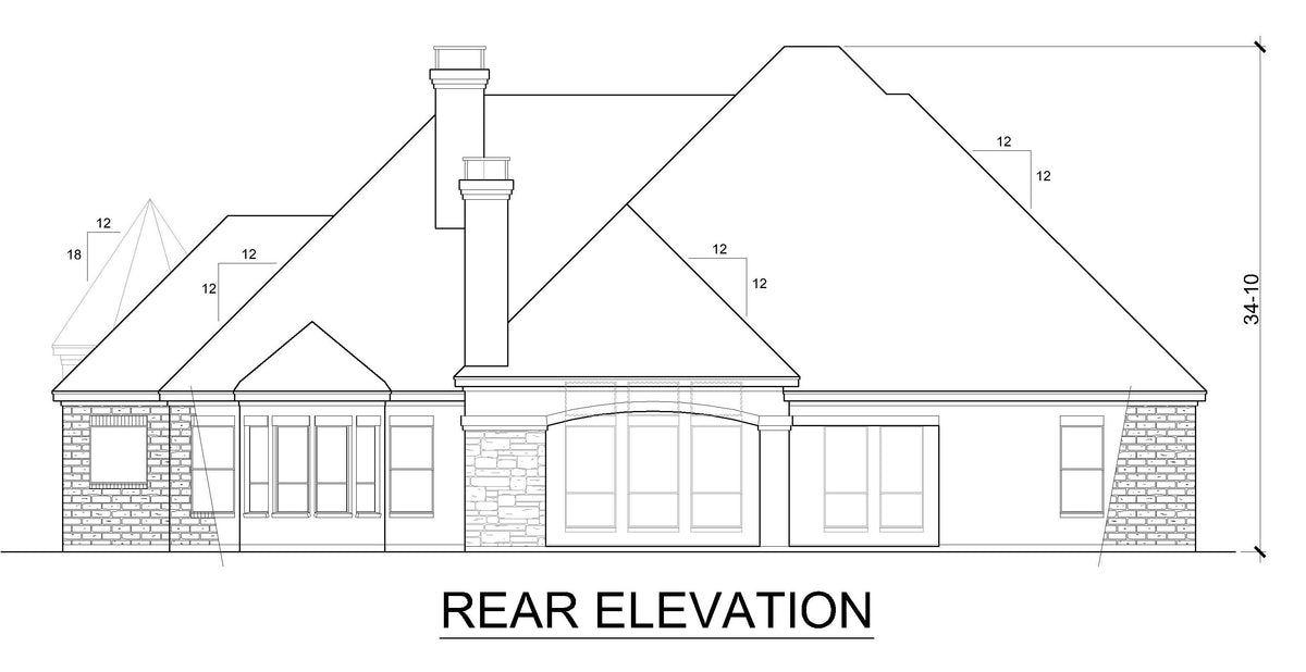 F8043-A Hill Country House, 4 Bedrooms, 4.5 Bathrooms | Chantilly Rear Elevation