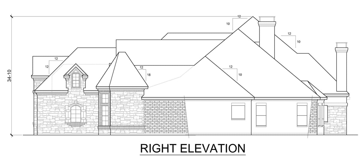 F8043-A Hill Country House, 4 Bedrooms, 4.5 Bathrooms | Chantilly Right Elevation