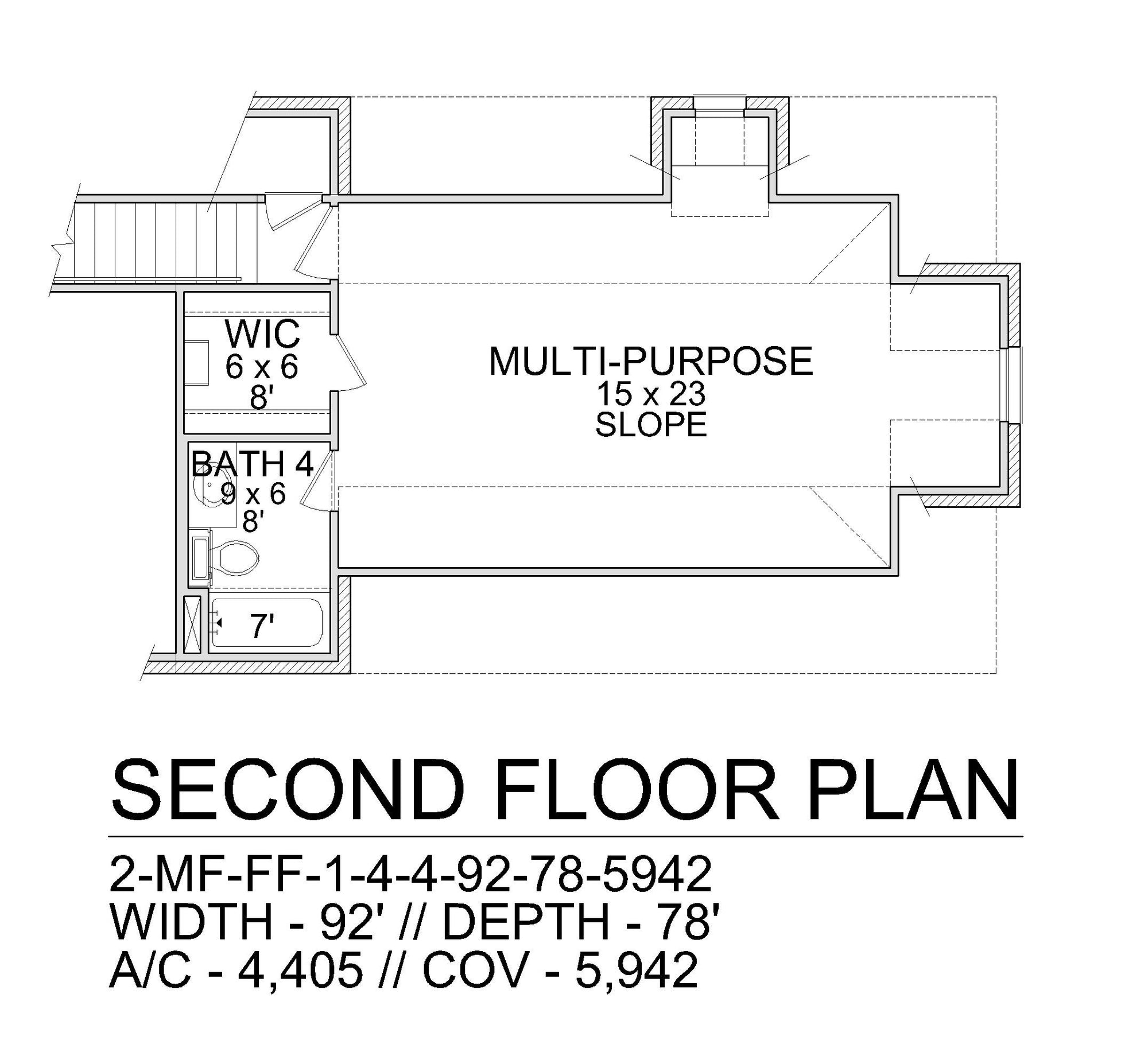F8043-A Hill Country House Second Floor Plan, 4 Bedrooms, 4.5 Bathrooms | Chantilly 