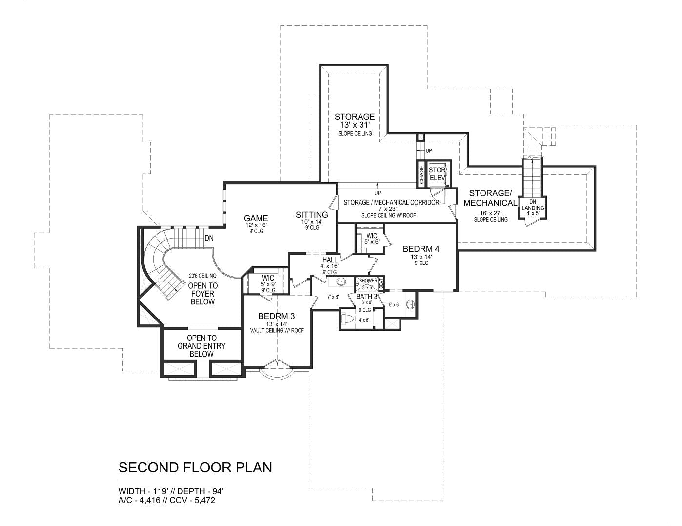 F617-A French Country House Second Floor Plan, 4 Bedrooms, 3.5 Bathrooms | Cherry Grove House Plan