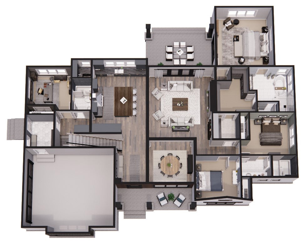 D7367-A Lafayette House 3D First Floor Plan 3-4 Beds 3 Baths