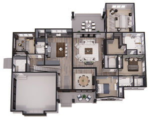D7367-A Lafayette House 3D First Floor Plan 3-4 Beds 3 Baths