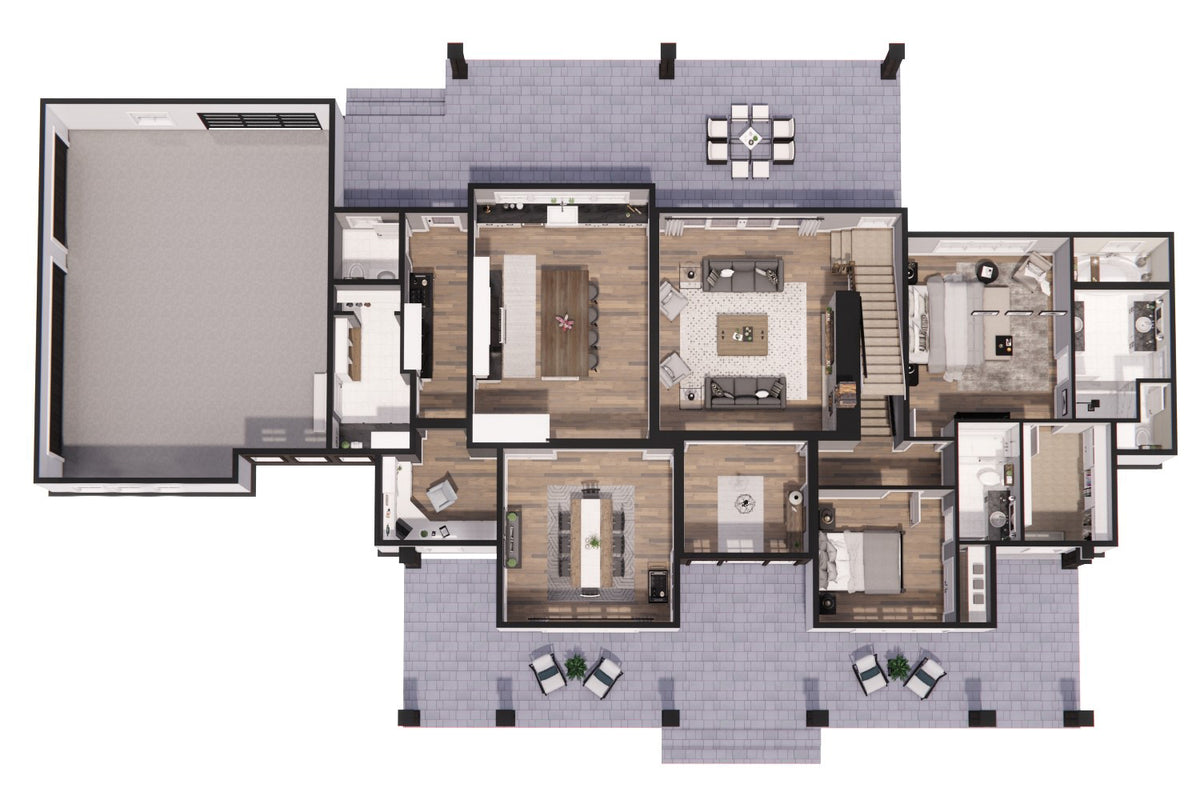 D7373-A Waterstone House 3D First Floor Plan 5 Beds 3.5 Baths