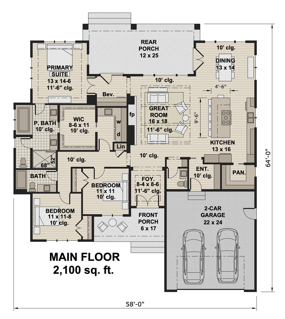 D7365-A Langford House First Floor Plan 3 Beds 2.5 Baths