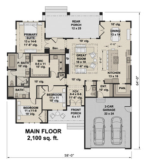 D7365-A Langford House First Floor Plan 3 Beds 2.5 Baths