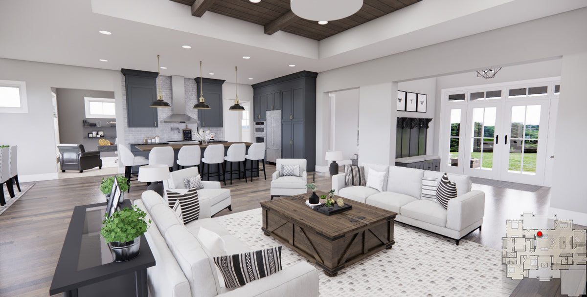 D7371-A Wood Haven House Great Room, Eating Bar and Kitchen