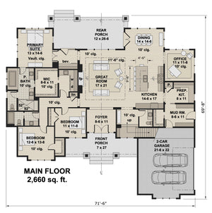 D7371-A Wood Haven House First Floor Plan 3 Beds 2.5 Baths