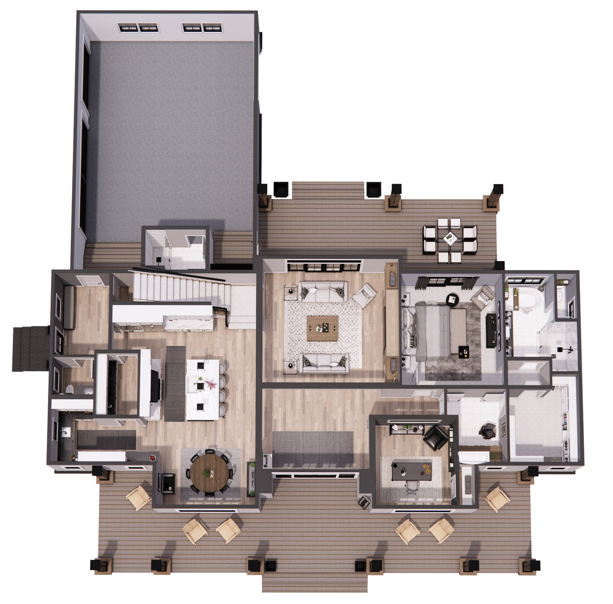 D7374-A Cedar Hollow House 3D First Floor Plan 4 Beds 3.5 Baths