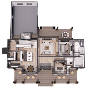 D7374-A Cedar Hollow House 3D First Floor Plan 4 Beds 3.5 Baths