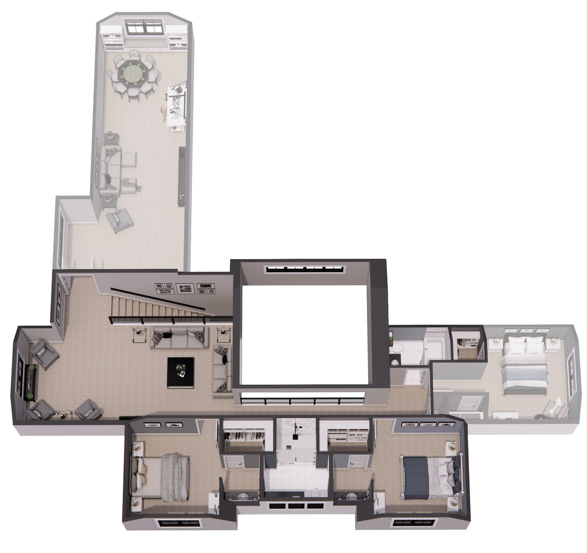 D7372-A Autumn Ridge House 3D Second Floor Plan 3-4 Beds 3.5 Baths