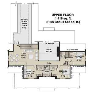 D7374-A Cedar Hollow House Second Floor Plan 4 Beds 3.5 Baths