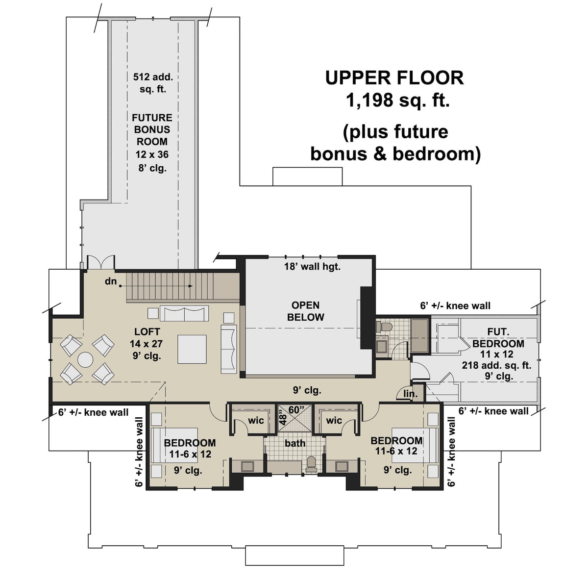 D7372-A Autumn Ridge House Second Floor Plan 3-4 Beds 3.5 Baths