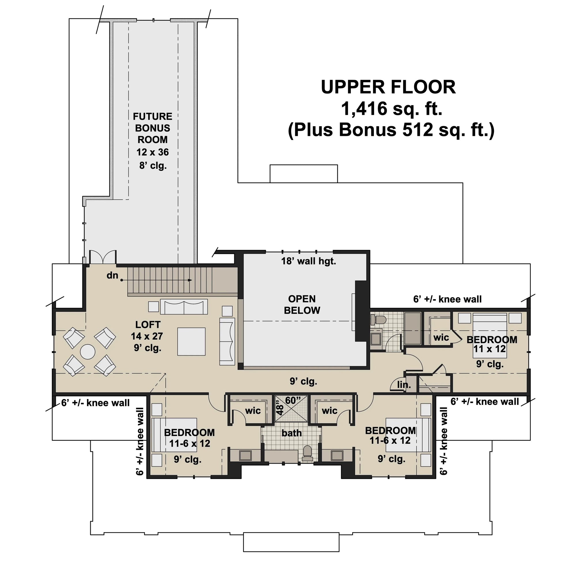 D7370-A Stone Haven House Second Floor Plan 5 Beds 4.5 Baths