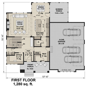 D7342-A The Raven House First Floor Plan  4 Beds 3.5 Baths