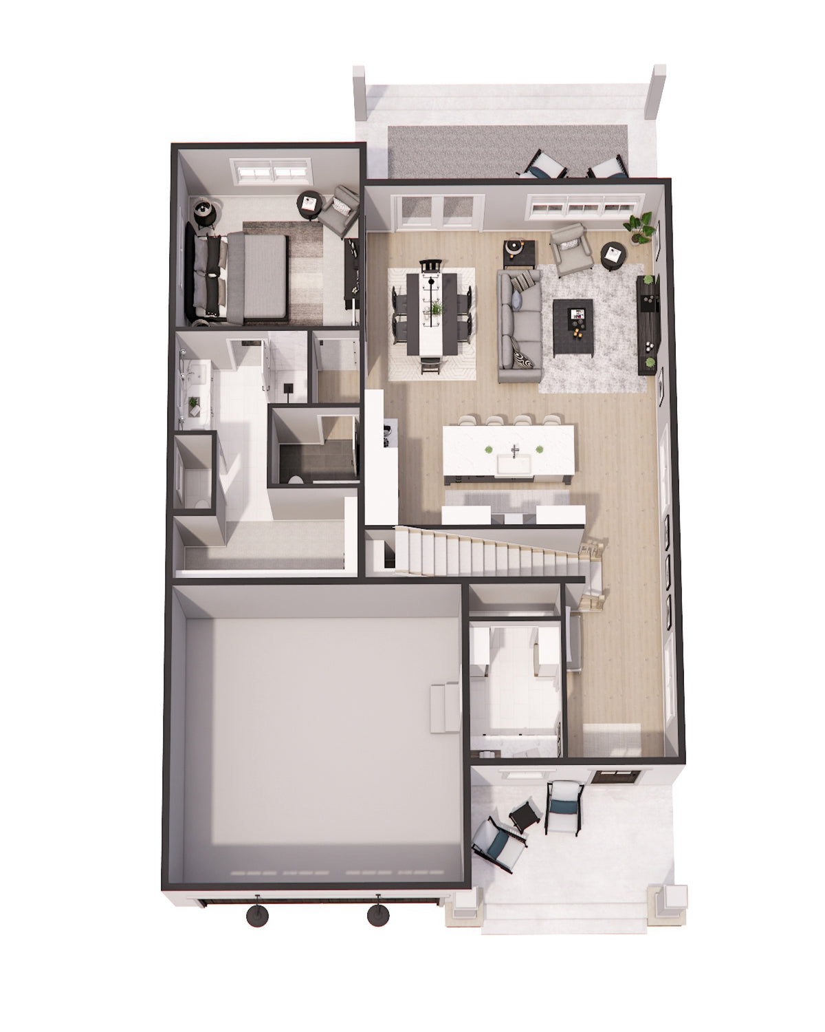 D7363-A Calhoun Falls House 3D First Floor Plan 3 Beds 3.5 Baths