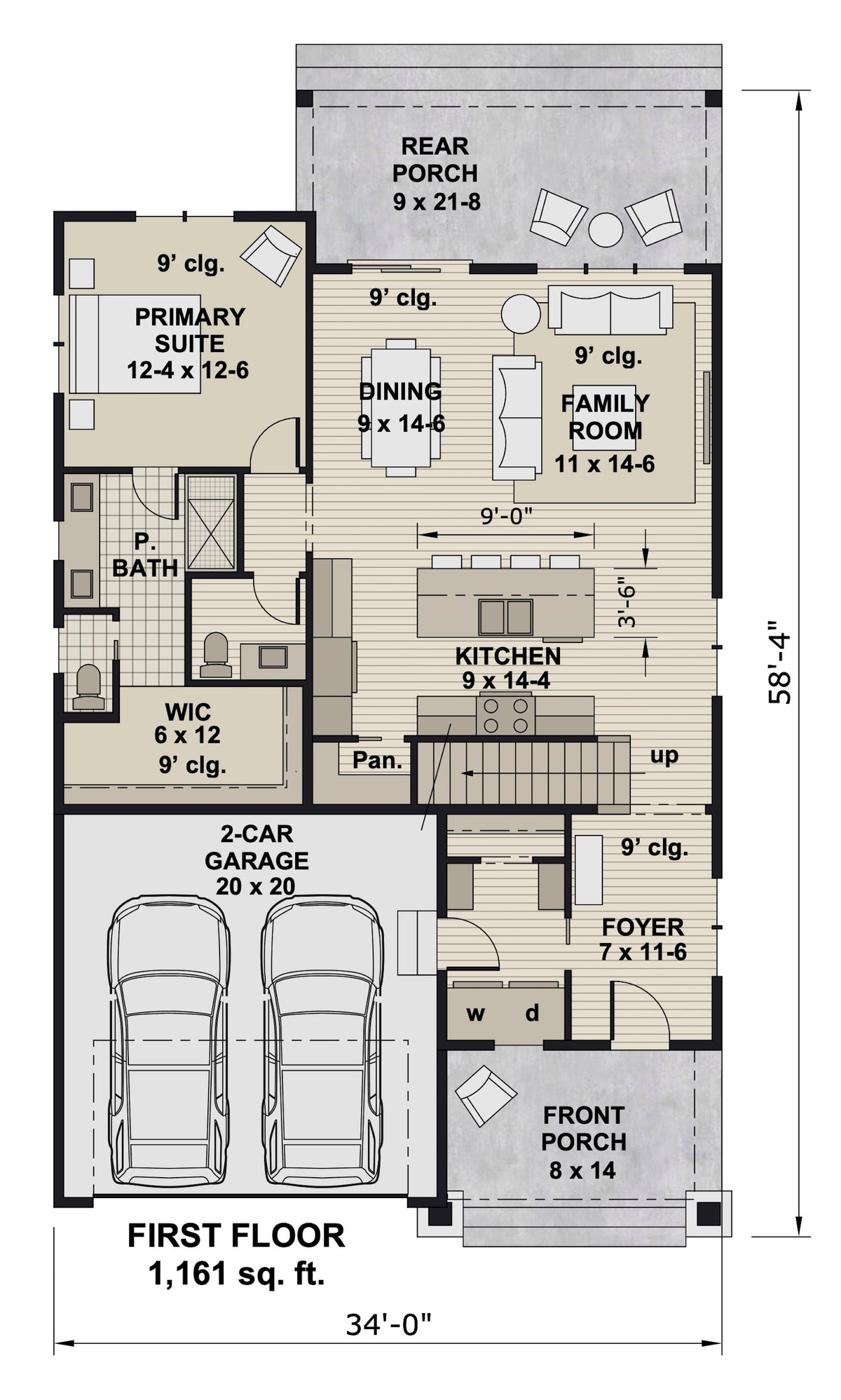 D7363-A Calhoun Falls House First Floor Plan 3 Beds 3.5 Baths
