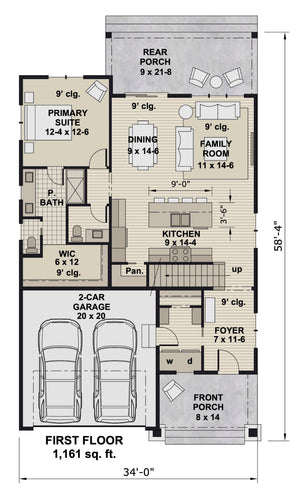 D7363-A Calhoun Falls House First Floor Plan 3 Beds 3.5 Baths