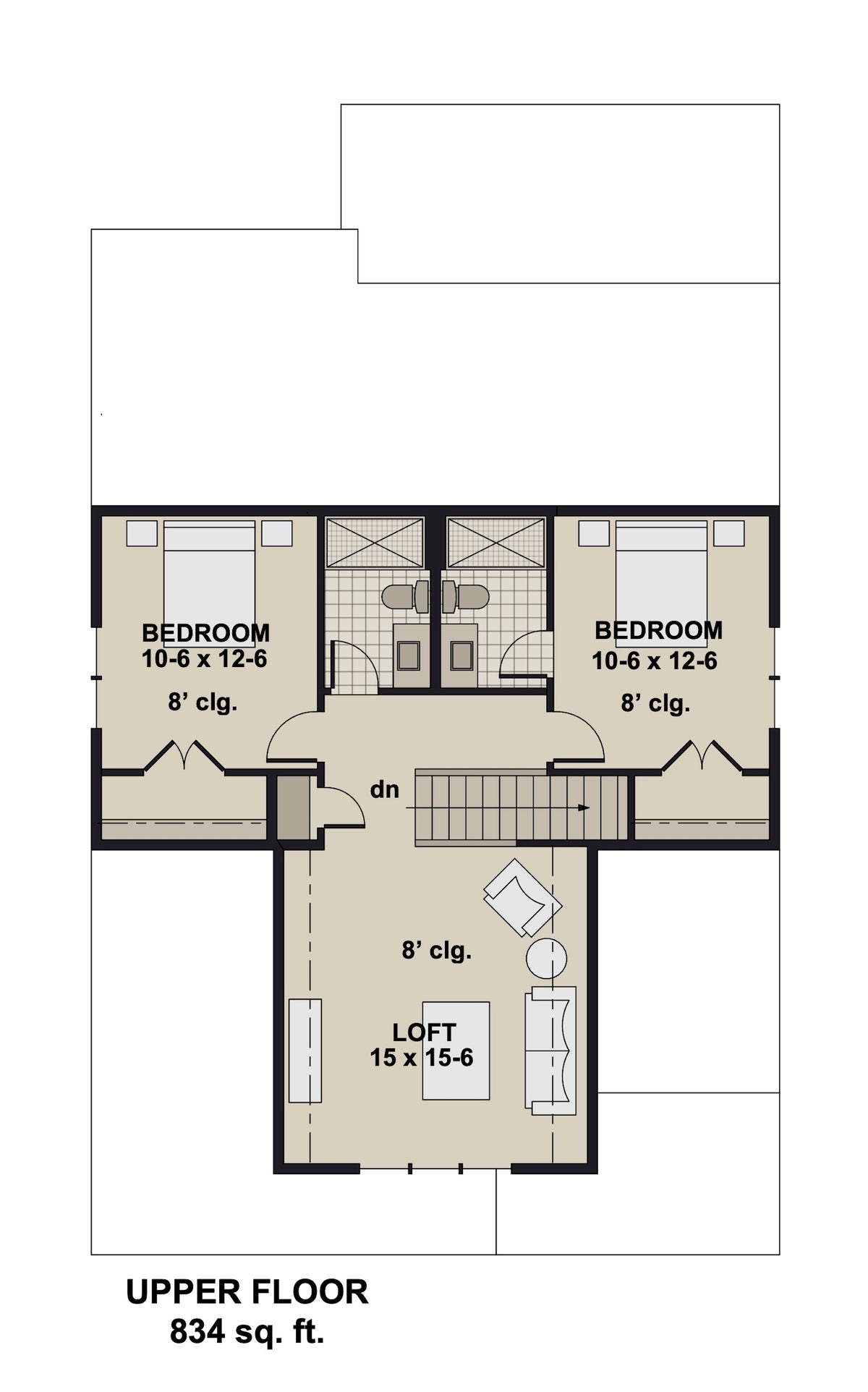 D7363-A Calhoun Falls House Second Floor Plan 3 Beds 3.5 Baths