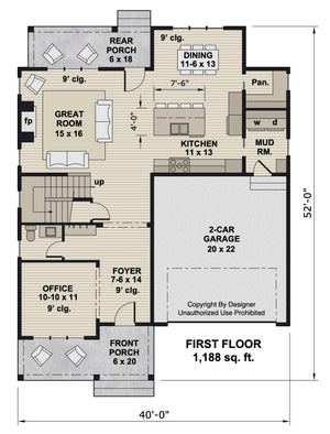 D7343-A Woodford House First Floor Plan 3 Beds 2.5 Baths