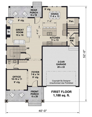 D7354-A Harlington House First Floor Plan 4 Beds 2.5 Baths