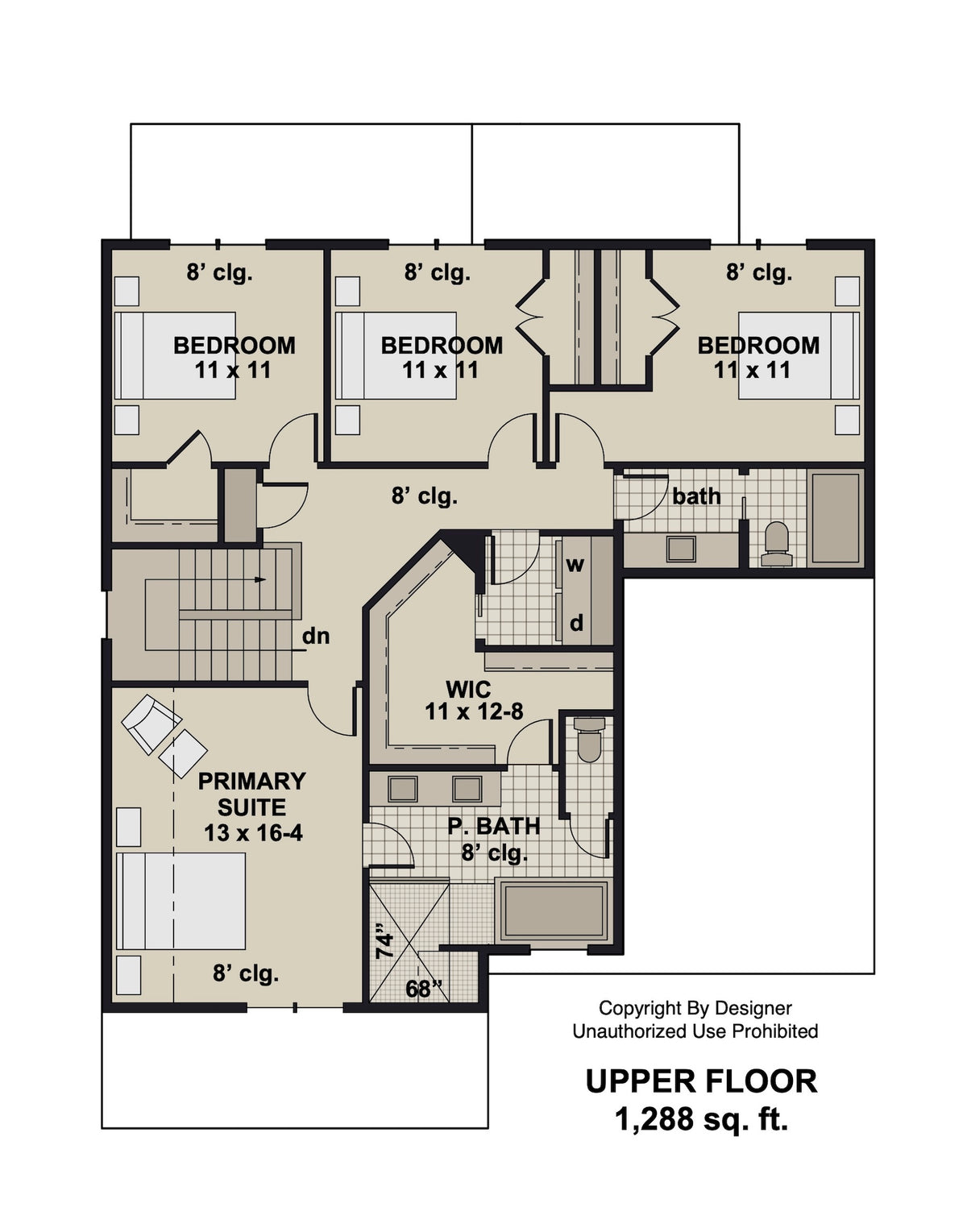D7354-A Harlington House Second Floor Plan 4 Beds 2.5 Baths