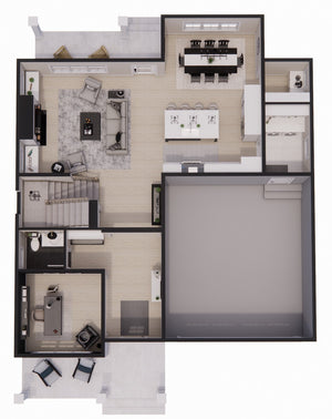 D7343-A Woodford House 3D First Floor Plan 3 Beds 2.5 Baths