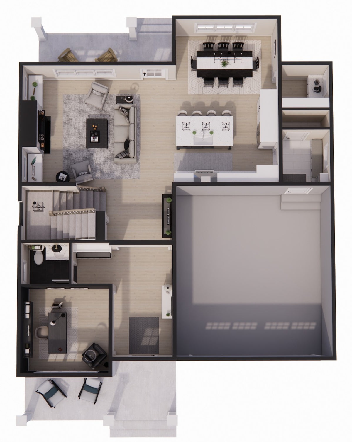 D7354-A Harlington House 3D First Floor Plan 4 Beds 2.5 Baths
