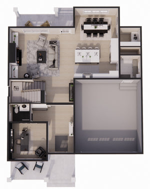 D7354-A Harlington House 3D First Floor Plan 4 Beds 2.5 Baths