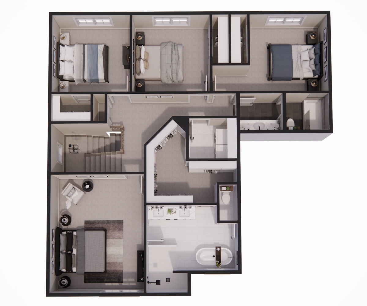 D7354-A Harlington House 3D Second Floor Plan 4 Beds 2.5 Baths