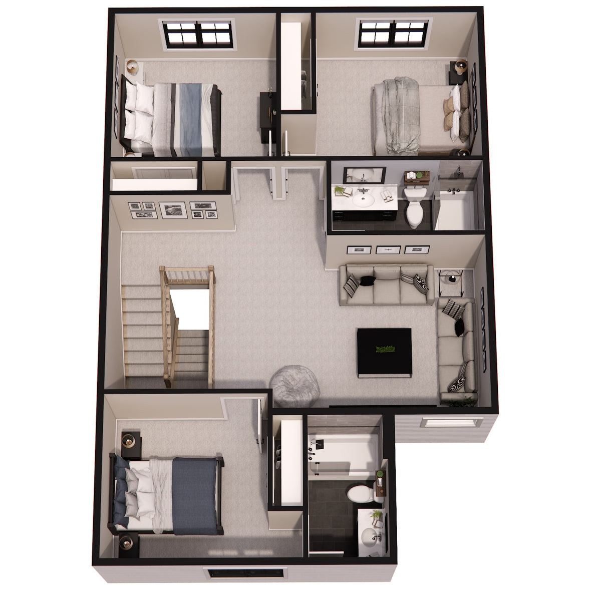 D7361-A Ridgewood House 3D Second Floor Plan 4 Beds 3.5 Bath