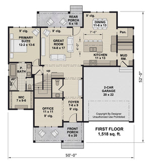 D7361-A Ridgewood House First Floor Plan 4 Beds 3.5 Baths