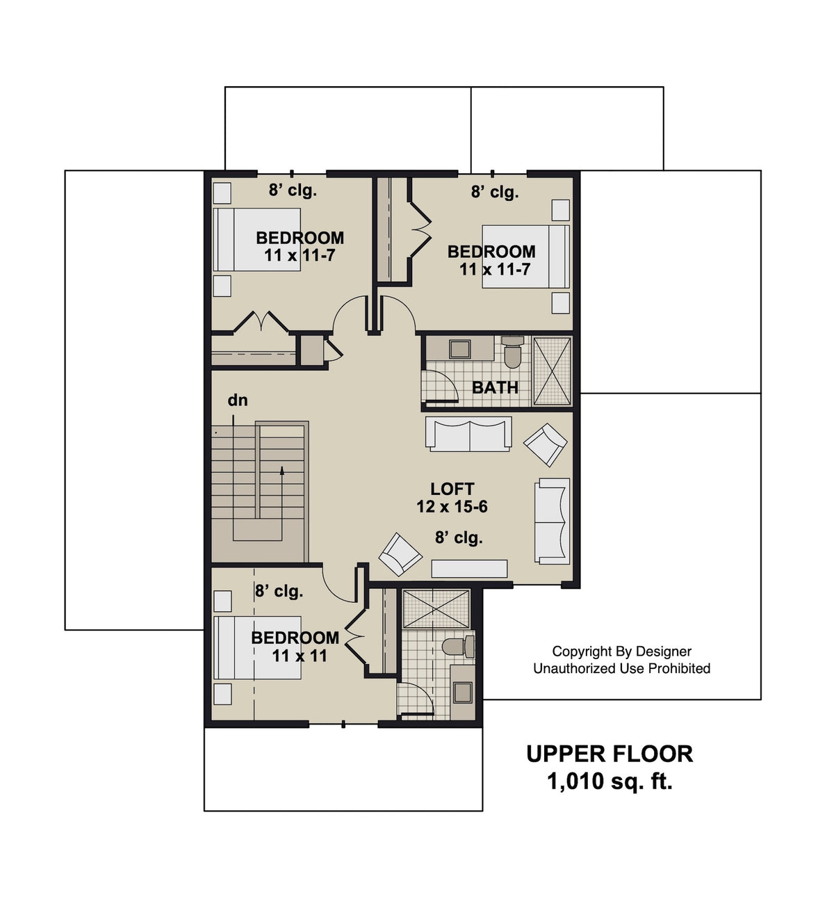 D7361-A Ridgewood House Second Floor Plan 4 Beds 3.5 Baths