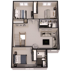 D7362-A Woodley House 3D Second Floor Plan 4 Beds 3.5 Baths