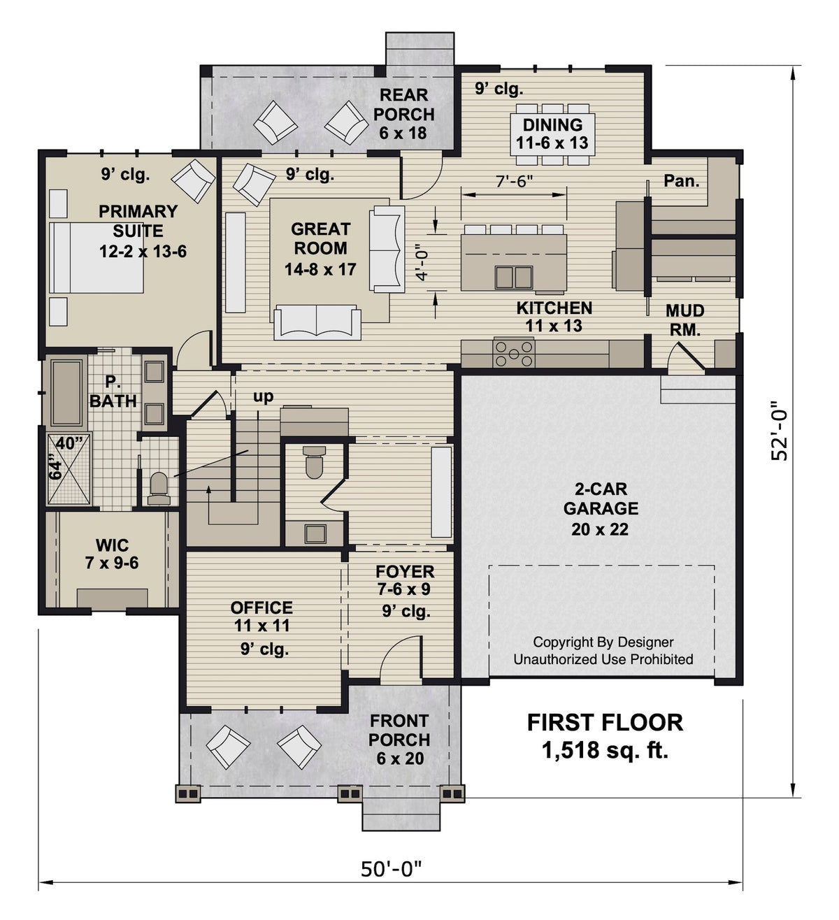 D7362-A Woodley House First Floor Plan 4 Beds 3.5 Baths