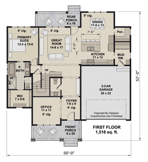 D7362-A Woodley House First Floor Plan 4 Beds 3.5 Baths