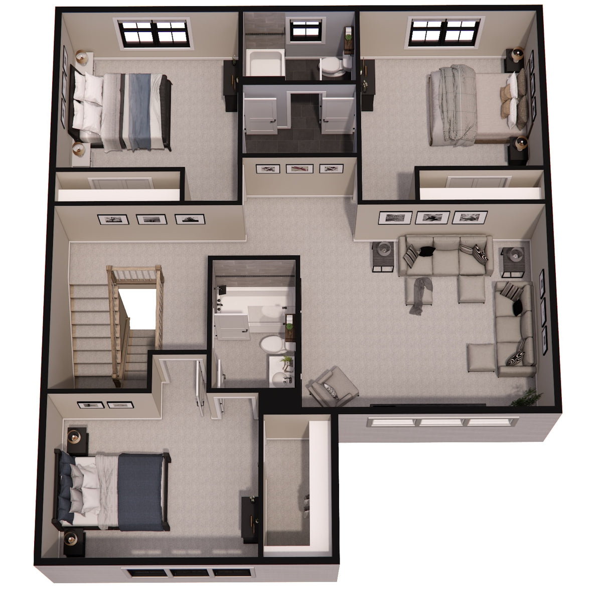 D7353-A Maywood House 3D Second Floor Plan 4 Beds 3.5 Baths