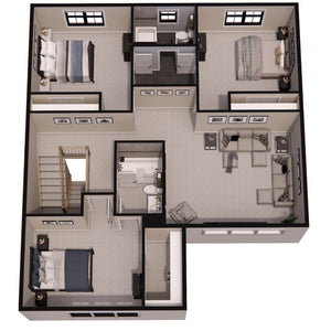 D7353-A Maywood House 3D Second Floor Plan 4 Beds 3.5 Baths