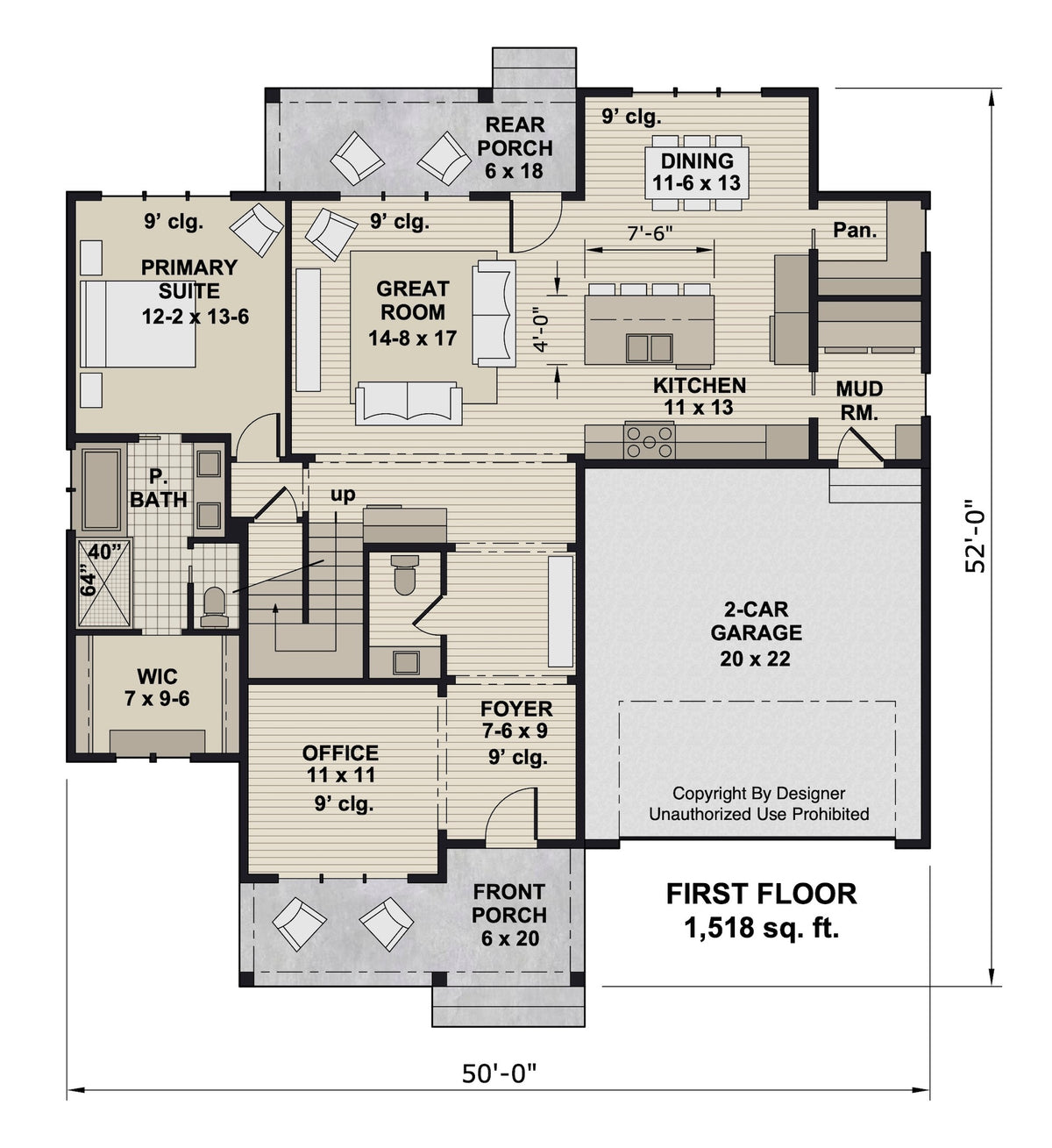 D7353-A Maywood House First Floor Plan 4 Beds 3.5 Baths