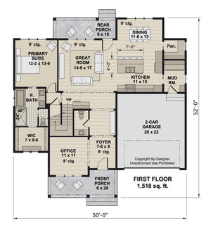 D7353-A Maywood House First Floor Plan 4 Beds 3.5 Baths