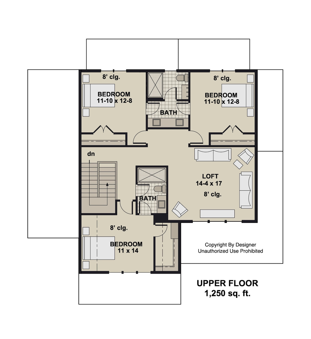 D7353-A Maywood House Second Floor Plan 4 Beds 3.5 Baths