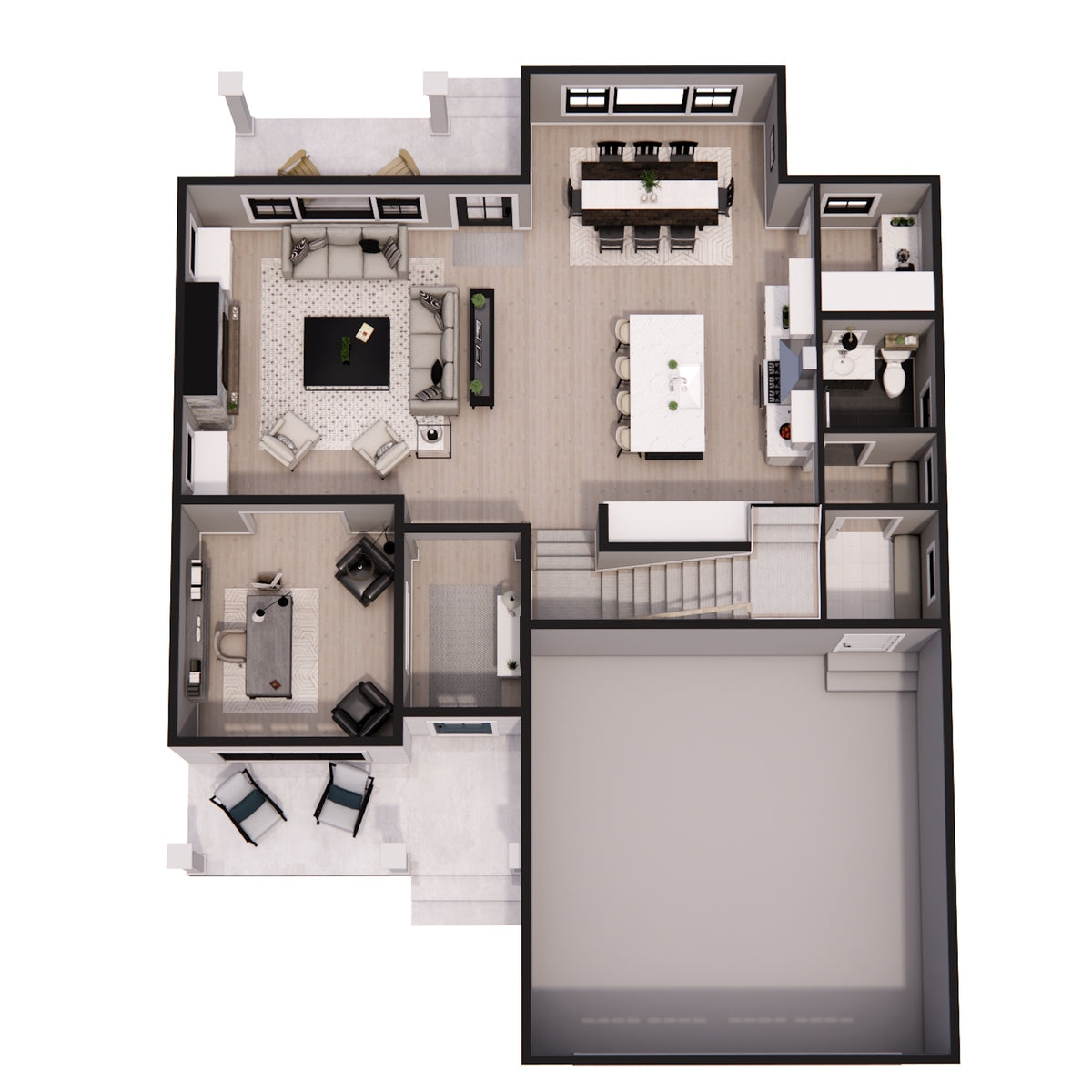 D7355-A Kingsport House 3D First Floor Plan 3 Beds 2.5 Baths