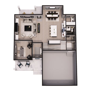 D7355-A Kingsport House 3D First Floor Plan 3 Beds 2.5 Baths