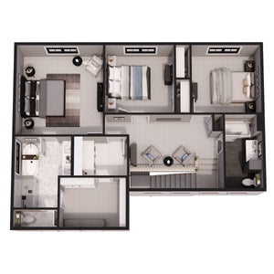 D7355-A Kingsport House 3D Second Floor Plan 3 Beds 2.5 Baths