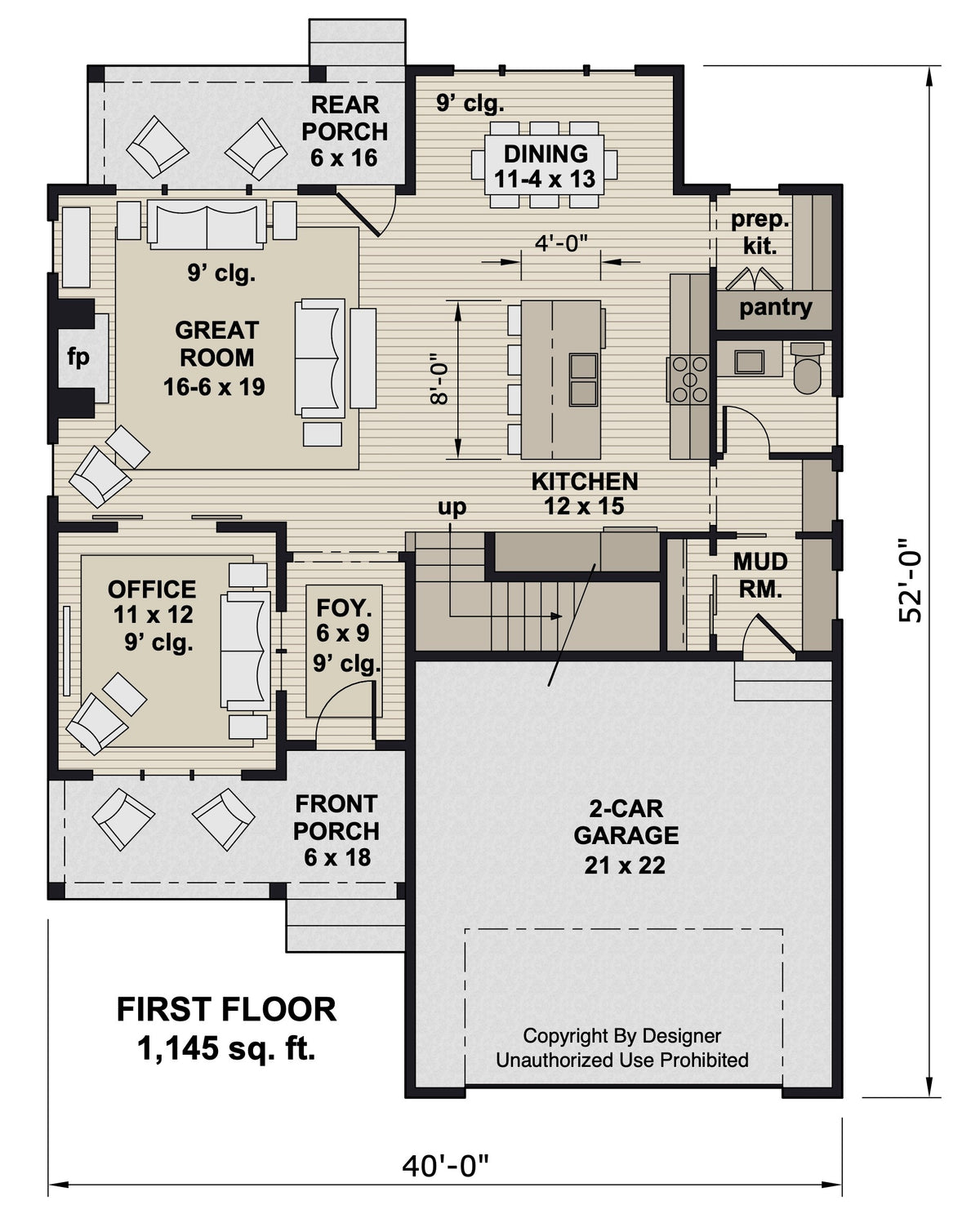 D7355-A Kingsport House First Floor Plan 3 Beds 2.5 Baths