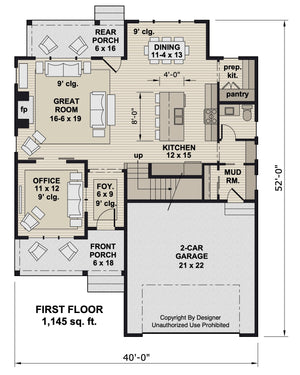 D7355-A Kingsport House First Floor Plan 3 Beds 2.5 Baths