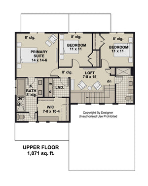 D7355-A Kingsport House Second Floor Plan 3 Beds 2.5 Baths