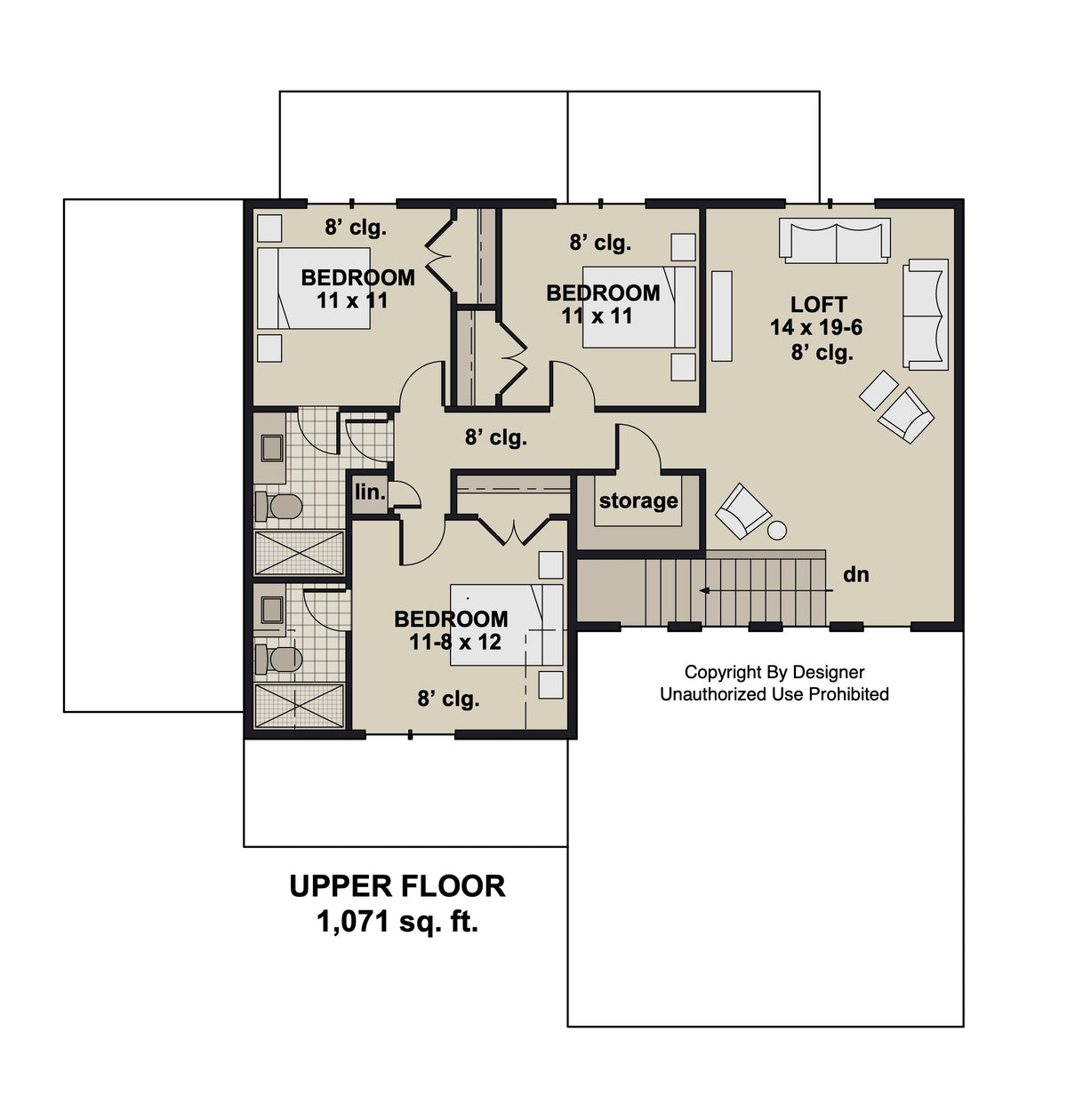 D7352-A Jasper House Second Floor Plan 4 Beds 3.5 Baths