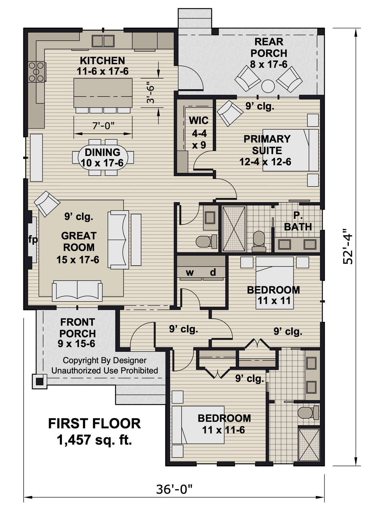 D7349-A Dover House First Floor Plan 3 Beds 2.5 Baths