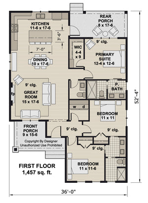 D7349-A Dover House First Floor Plan 3 Beds 2.5 Baths